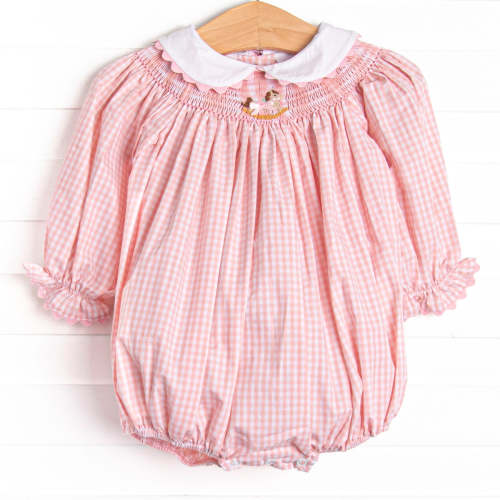Rocking Horse Rider Smocked Bubble, Pink Gingham – Stitchy Fish