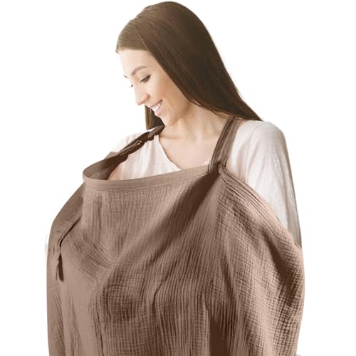 Muslin Breast Feeding Covers - Allows Hands-Free Baby Check, 100% Cotton, Featuring Windproof Straps, Includes A Small Potable Storage Pocket, Baby Breast Feeding Must Haves