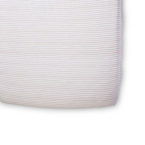 Pehr Striped Crib Sheet, Stripes Away Petal | Breathable Brushed Organic Cotton for Soft Sleep | Snug Fit | Giftable Reusable Fabric Bag Packaging | Standard Crib Mattresses up to 52”L x 28”W x 8”H