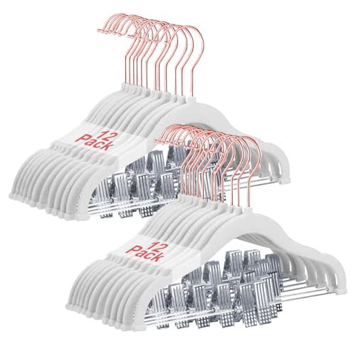 Baby Velvet Hangers with Clips Non-Slip for Clothes White 24 Pack