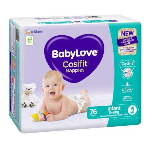 Babylove Cosifit Nappies Jumbo Bag Infant 76 Pack Size 2