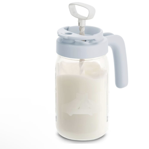 Papablic Glass Breastmilk Pitcher, Formula Mixing Pitcher with Mixing Handle Lid, Wide Mouth Mason Jar Mixer with Flip Locking Spout, Easy to Clean, BPA Free, Blue