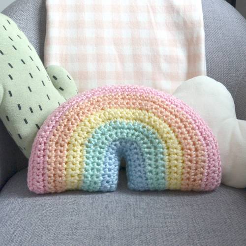 Crochet Rainbow Pillow, Pastel Nursery Decor, Handmade Baby Gift