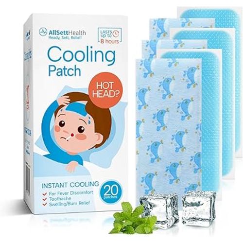 Cooling Patches for Kids - Fever Patch for Kids, Mint Extract - 20 Individually Wrapped Cold Stickers -Baby Pad, Forehead, Reducer Headache Patches -Fun Design