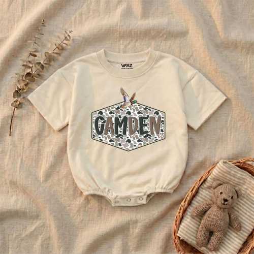 Personalized Duck Hunting Bubble Romper, Custom Mallard Duck Camo Outfit, Southern Boy Clothes, Outdoor Baby Bodysuit, Baby Shower Gift