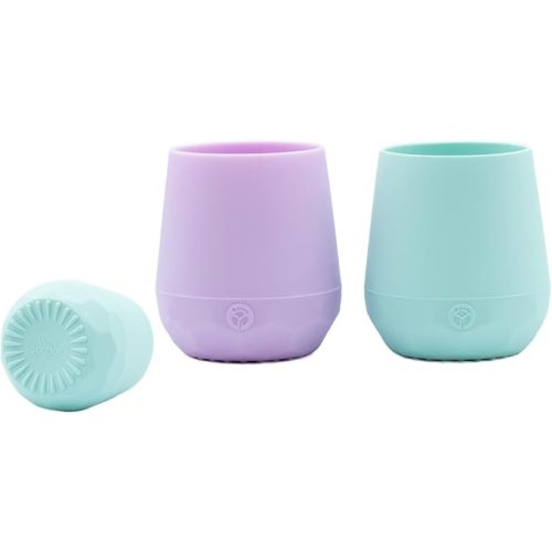 WeeSprout Silicone Baby Training Cups - Set of 2 Soft Silicone Cups - 2 oz Open Cup for Baby 6+ Months - Non-Slip Grip, Weighted Base - Gentle on Gums & Teeth (Pastel Purple & Pastel Mint)