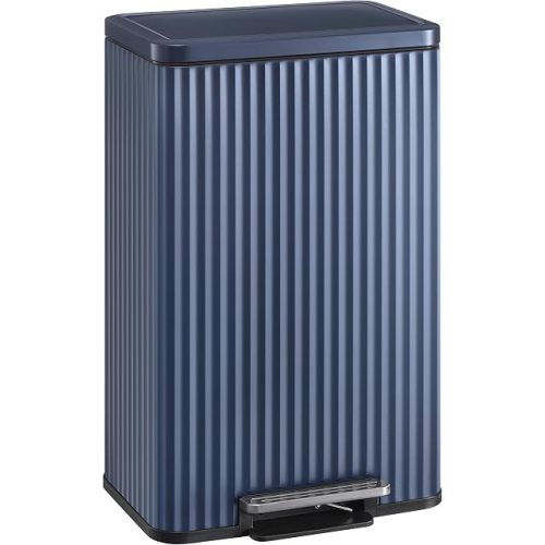 SONGMICS Trash Can, 13 Gallon (50 L) Garbage Can for Kitchen, with Lid, Pedal, and Removable Inner Bucket, Soft Close, Stainless Steel, 15 Trash Bags (Code K) Included, Midnight Blue ULTB586QZ01