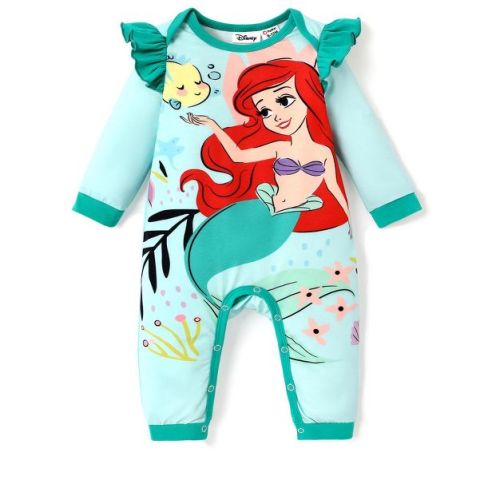 Disney Princess Ariel Cinderella Baby Girl Ruffled Sleeves Character Print Jumpsuit/Romper