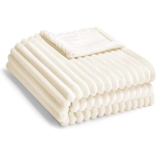 Soft Fleece Baby Blanket Ultra Cozy Baby Blankets for Boys Girls Warm and Lightweight Infant Toddler Newborn Receiving Gift with Reversible Stripes for Crib Stroller, 30x40 Inch, Cream