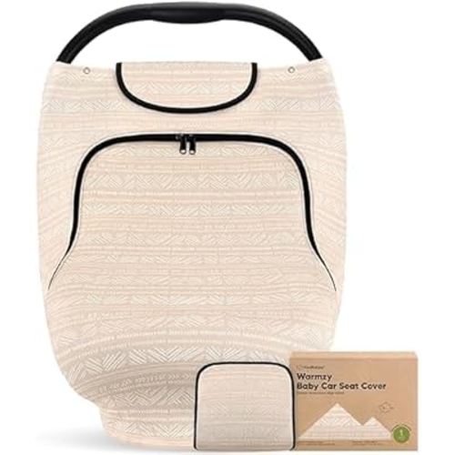 Baby Car Seat Cover for Boys, Girls - Breathable Infant Carseat Canopy for Winter, Rain, Universal Stretchy Fit Nursing Cover for Breastfeeding Newborns, Super Soft, Easy Access Zip Window (Sara)