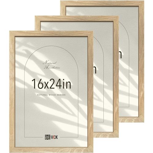 VCK 16x20 Poster Frames for Wall - 3 pack, Beige Natural Solid Wood Picture Frame, Exclusive Wood Grain
