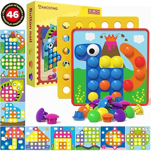 AMOSTING Color Matching Mosaic Pegboard – Sensory Early Learning Kids Activity, Educational Preschool Toys Gifts for Toddlers, Boys & Girls Ages 3+