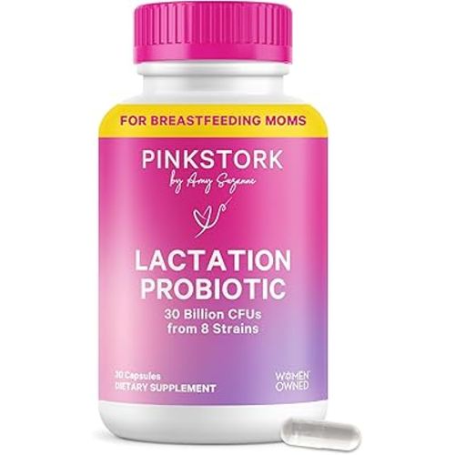 Pink Stork Lactation Probiotic - 30 Billion CFUs Multi Strain Postnatal Probiotics for Breastfeeding Women - Support Breast Milk & Gut Health, Postpartum Essentials, 30 Capsules