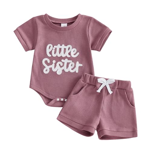 Tsultryofs Baby Girl Summer Clothes Newborn Infant Outfit Letter Embroidery Print Short Sleeve Romper with Shorts 2Pcs Set