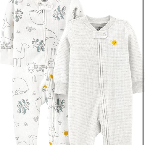 Simple Joys by Carter's unisex-baby 2-way Zip Thermal Footed Sleep and Play, Pack of 2