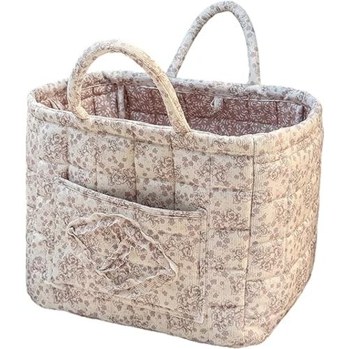 Floral Fabric Storage Basket Car Interior Storage Basket Underwear Sundries Laundry Baskets Supplies Home Organizer Bag (Pink Floral)