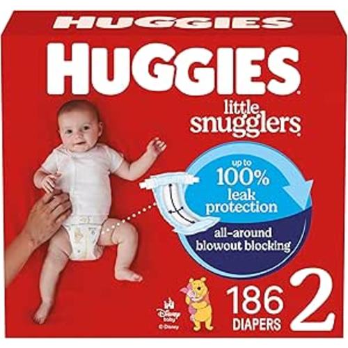 Huggies Size 2 Diapers, Little Snugglers Baby Diapers, Size 2 (12-18 lbs), 186 Count (3 Packs of 62), Packaging May Vary
