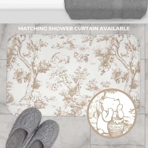 Winnie the Pooh Bath Mat: Beige French Toile Nursery Decor