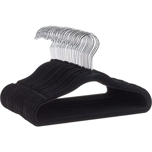 Amazon Basics Kids Velvet, Non-Slip Clothes Hangers for Infant and Toddler, 11.6 in (for baby clothes), Pack of 50, Black