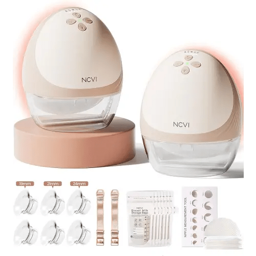 NCVI Heated Hands-Free Breast Pump, Wearable Warming Comfort, Hospital-Grade -300mmHg Suction, Slim & Quiet Electric Breastfeeding Pump, 4 Modes 9 Levels, Long Battery Life, Fits 19–28mm