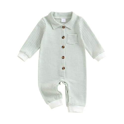 Baby Boy Fall Clothes Stripe/Solid Color Romper Long Sleeve Collared Button Down Jumpsuit Newborn Winter Outfit