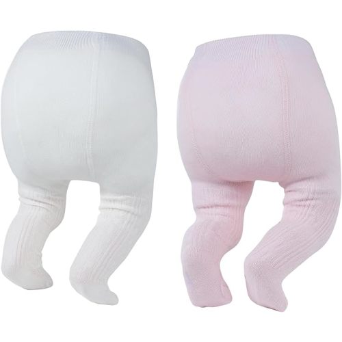 Zando 2 Pack Baby Girl Tights Cable Knit Infant Tights Warm Cotton Full-Footed Leggings Soft Elastic Winter Stockings 0-12M