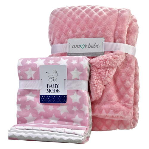 Baby Girls 5 Piece Plush Blanket Gift Set, Pink