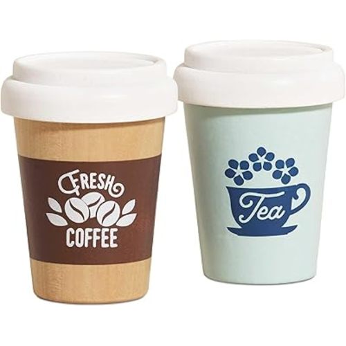 Le Toy Van - Honeybake - Take Away Coffee Cup and Tea Cup - Travel Mug Set - Kids Kitchen Accessories - Role Play Wooden Play Food - Toy Kitchen Accessories - Wooden Kitchen Toys - Age 2+ Years
