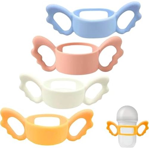 4Pack Bottle Handles Compatible with Boon Nursh Reusable Silicone Pouch Bottles, Cute Wing Design, Silicone Bottle Holder for Easy Grip, Quick Install, Easy to Clean