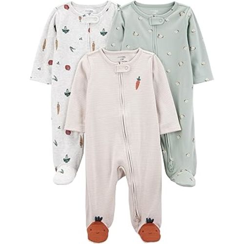 Simple Joys by Carter's Unisex Baby 3-pack Sleep and Play, Veggie Stripe, 0-3 Months