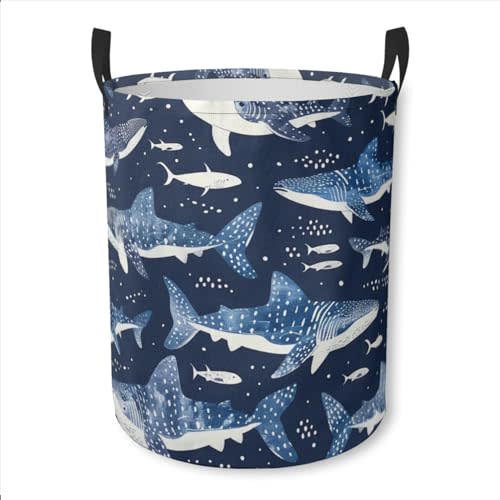 Laundry Basket Whale Shark Collapsible Laundry Hamper with Handles Clothes Storage Bin for Household Bedroom Bathroom College Dorms