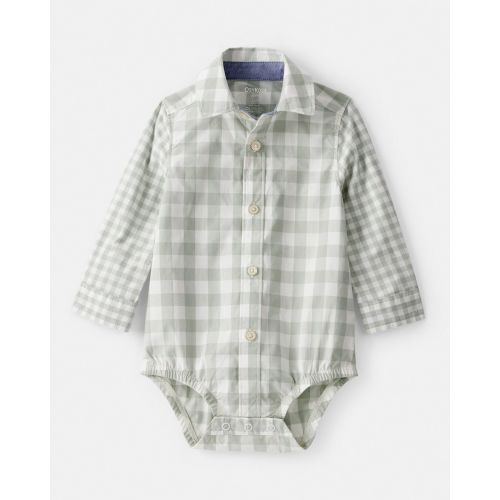 Baby Boy Plaid Long-Sleeve Button-Down Bodysuit - Green - OshKosh B'gosh | Carter's
