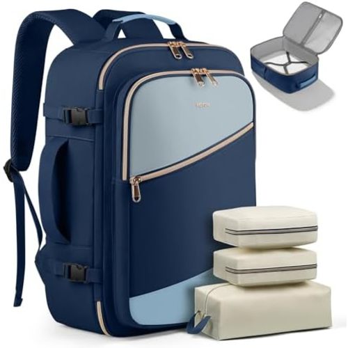 HOTOR Travel Backpack Women, 3 Packing Cubes Carry on Luggage