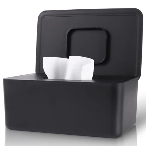 LEQXGO Baby Wipes Dispenser, Wipes Dispenser Baby Wipes Case, Baby Wipe Holder for Fresh Wipes, Non-Slip Wipes Case, Wipe Container with Sealing Design Lid (Black)