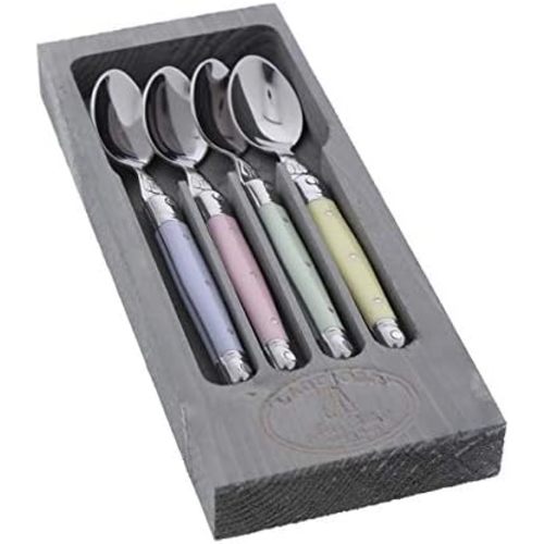 4 Piece Stainless Steel Spoons with Pastel Colored Handle - Ideal for Coffee, Dessert or Toddlers and Babies