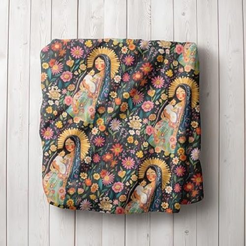 Our Lady of Guadalupe Floral Velveteen Plush Blanket | Mexican Catholic Baby Swaddle Gift I Catholic Gifts