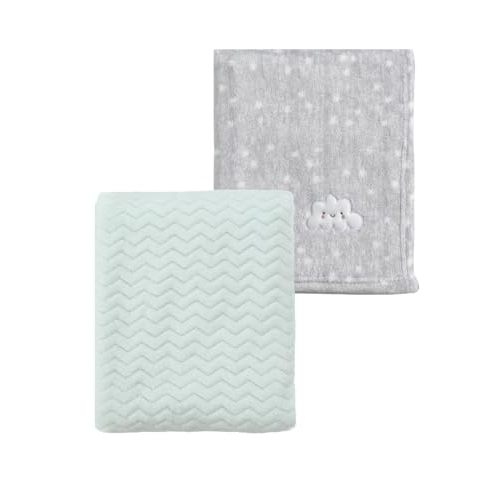 CREVENT 2Pcs 30''X40'' Cute Cozy Fluffy Warm Baby Blankets for Infants Toddlers' Bedding Crib Cot Stroller - Grey Cloud + Avocado Green