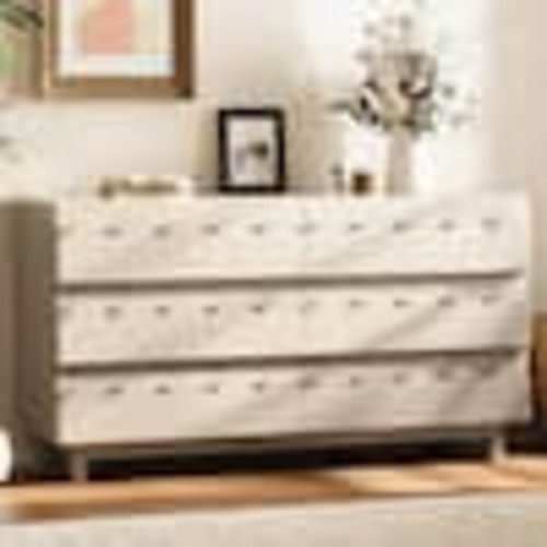 Polibi Ivory 6-Drawers 60 in. Wide Chest of Drawers Wave Front Design for Bedroom, Living Room and Nursery SL519-141011W