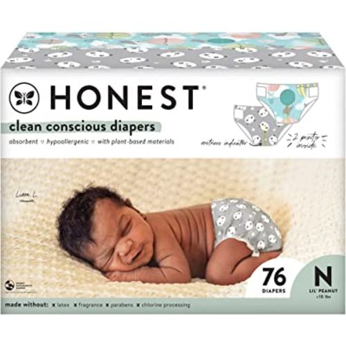 The Honest Company Clean Conscious Diapers | Plant-Based, Sustainable | Above It All + Pandas | Club Box, Size Newborn, 76 Count