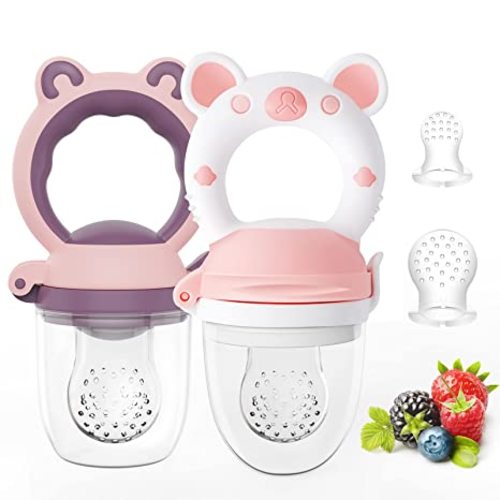 Baby Solids/Frozen Fruit Feeder Pacifier, Infant Teether Toy 4M+, BPA-Free Silicone Pouch & Nipple, Safely Introduce Solids, Teething Relief, 2-Pack