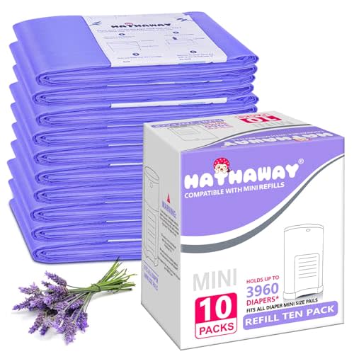 Diaper Pail Refill Bags Compatible With Dekor Mini Diaper Pail, Extra 30% Length, Lavender Scent, 10 Pack