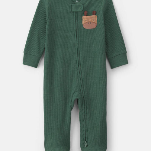 Baby Boy Moose Cotton 2-Way Zip Thermal Sleepers - Green | Carter’s Oshkosh Canada