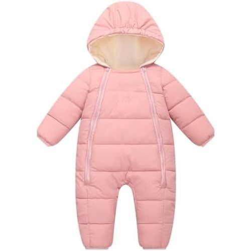 Newborn Baby Girls Boys Snowsuit Toddler Winter Coat Warm Hooded Infant Double Zipper Romper One Piece Puffer Coat