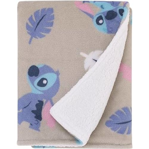 Disney Stitch Gray, Blue, Aqua, and White Super Soft Plush Sherpa Baby Blanket