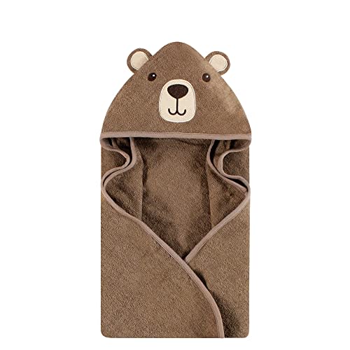 Hudson Baby Unisex Baby Cotton Animal Face Hooded Towel, Brown Bear, One Size