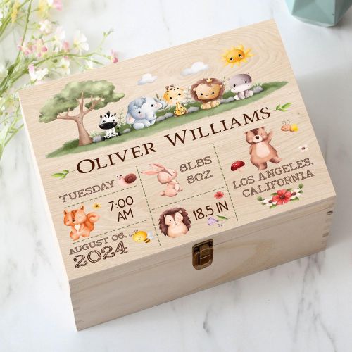 Personalized Baby Memory Wooden Keepsake Box, Christmas Gift, Keepsake Box for Newborn Baby, Cute Animals Wooden Box For Baby Boy, Baby Girl