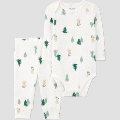 Carter's Just One You® Baby 2pc Christmas Scenic Top and Bottom Set - Green/White