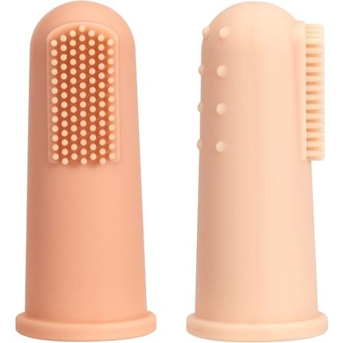 Baby Finger Toothbrush with Case, Food Grade Silicone, BPA Free, 2-Pack (Muted+Apricot)