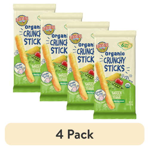 (4 pack) Earth's Best Organic Teething Crunchy Sticks Garden Veggie Puffed Baby Snack, 0.56 oz Bag