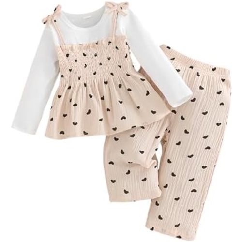 Ichigobaby Baby Toddler Girl Clothes Long Sleeve Shirt Tops Wide Leg Pants Little Girl Kids Clothes 2 Piece Fall Outfits
